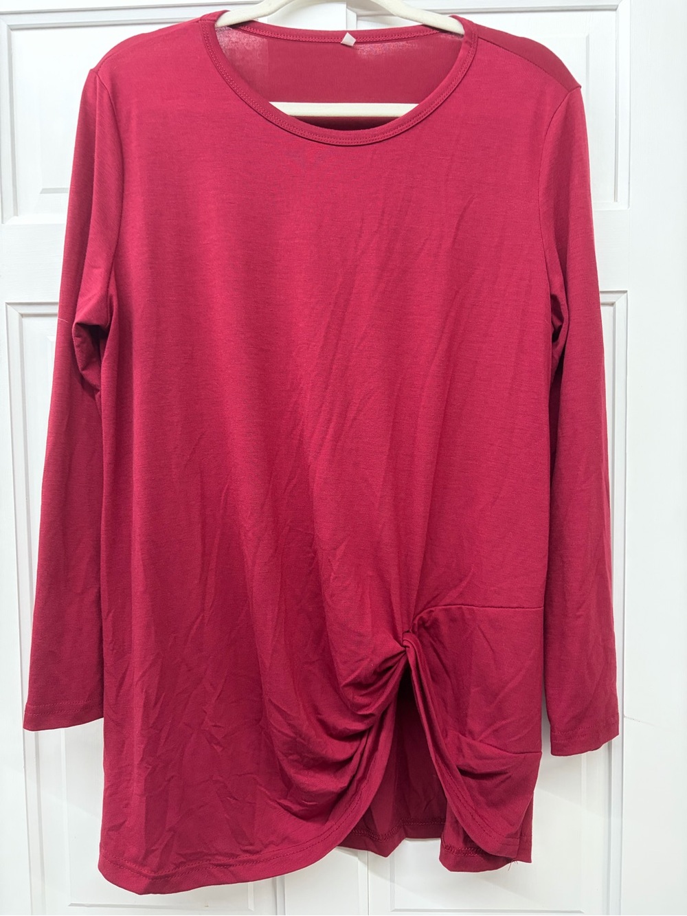 Women's Long-Sleeve Twist Front Top - Raspberry